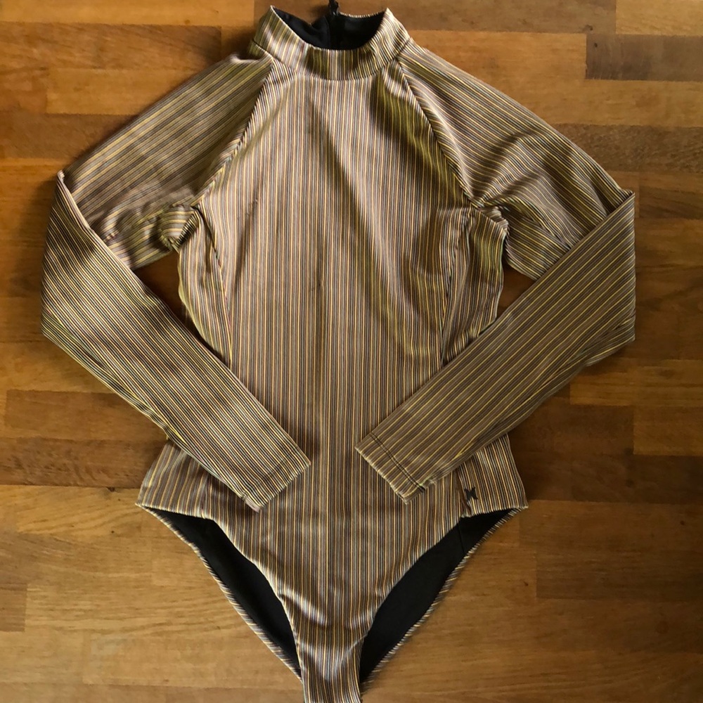 Hurley Striped Long-Sleeve Rashguard Bodysuit - Brown, Yellow, Black